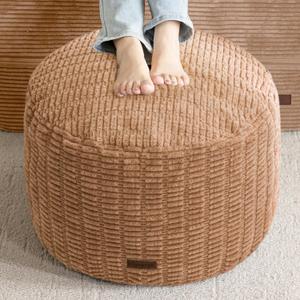 HIGOGOGO Pouf Ottoman Stuffed Round Modern Foam Filled Foot Rest Poufs for Living Room Chair Decorative 20 X 15 Inches Boho Relax Stool for Wedding Christmas Party, Brown