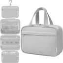 Toiletry Bag For women, Portable Hanging Organizer,4 Leakproof Compartment for full-sized Conditioner, Brushes Set, Makeup Accessories, Visible and easy to access. M-grey