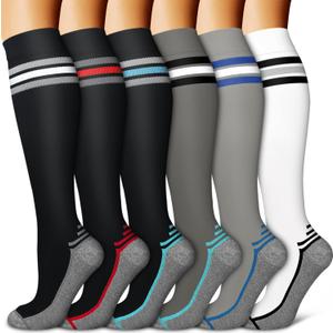 BLUEENJOY Copper Compression Socks for Women & Men (6 pairs) - Best Support for Nurses, Running, Hiking, Recovery (Large-X-Large, 20 Black/Black/Black/Gray/Grey/White)