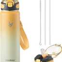 Enerbone 24 oz Insulated Water Bottle, Stainless Steel Bottle with Carrying Strap, Double-Wall Vacuum Insulation Design, Leakproof Sports Bottle with Straw, Keep Drinks Cold or Hot for Hours (Sunburst)