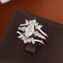 925 Sterling Silver Marquise Geometric Ring Set – 3-Piece Stackable Wedding Jewelry for Women, Minimalist Engagement Ring Trio Size 6