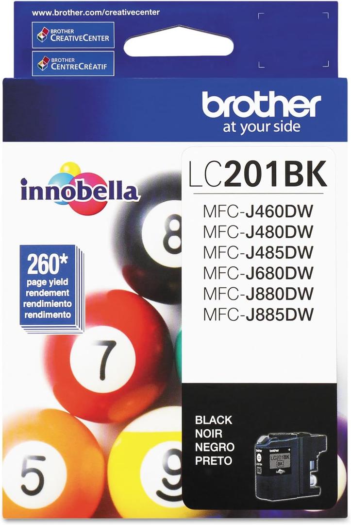 Brother Genuine Standard Yield Black Ink Cartridge, LC201BK, Replacement Black Ink, Page Yield Up to 260 Pages, Amazon Dash Replenishment Cartridge, LC201BK