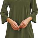 Poetsky Women's Tunic Tops 3/4 Bell Sleeve Loose Fit Tunics Dressy Casual Side Split Flare Top for Leggings 3XL (Green)