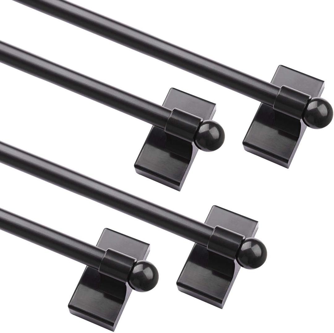 Magnetic Curtain Rods Multi-Use Adjustable Appliance Metal Doors Magnetic Rods, 16-28 Inch, 1/2 Inch Diameter, 4 Pack,Black