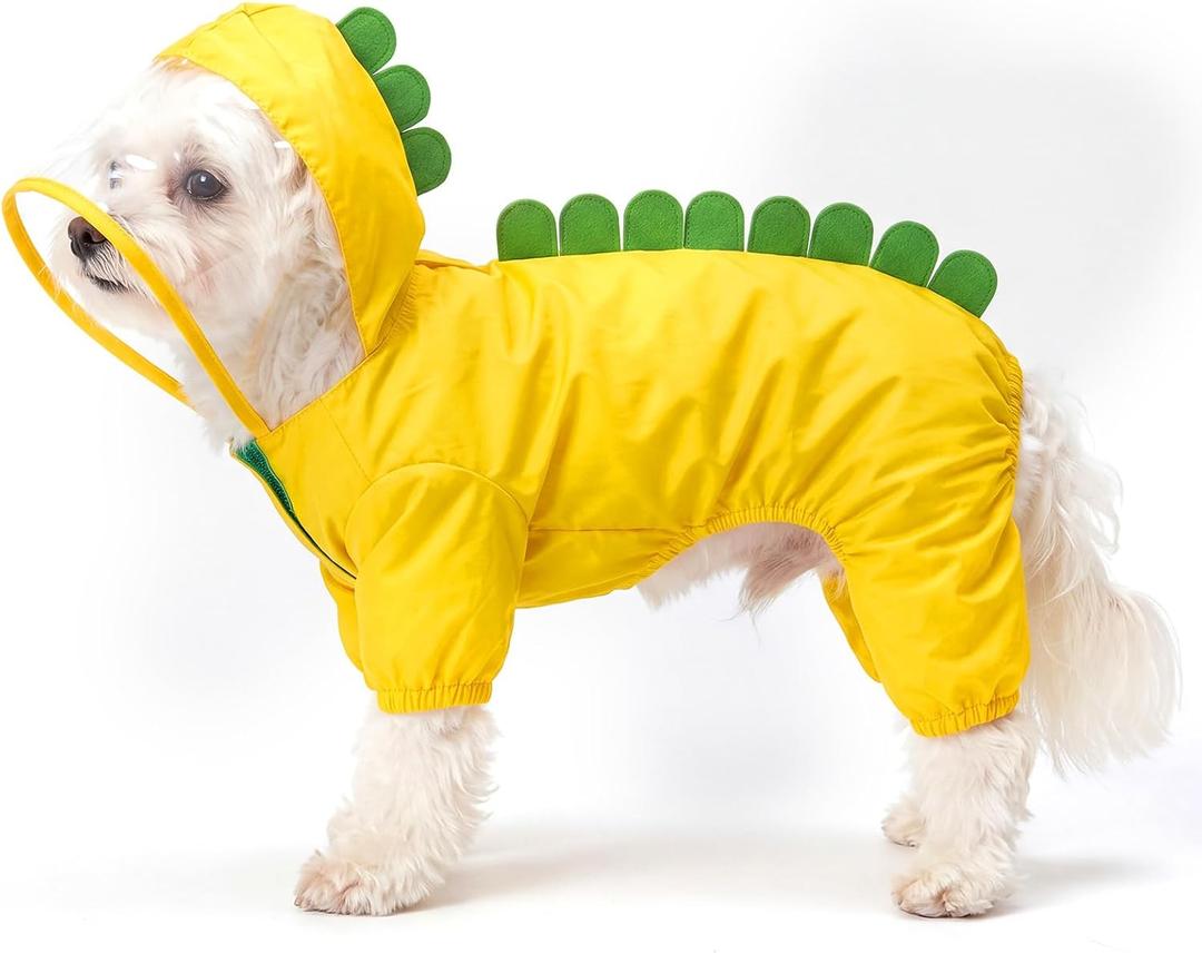 Dog Raincoat Clear Hooded Waterproof Poncho Dinosaur Theme Dog Rain Jacket for Large Medium Small Dogs Puppies