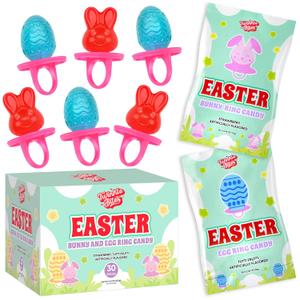 30 Pack Easter Ring Candy Individually Wrapped Holiday Themed Bunny & Egg Lollipops Strawberry, Tutti Frutti Delicious Flavors Bulk Suckers Great Use, For Kids, Party Favor, Classrooms Partys, Goodie Bags, Baskets (EXP 01/20/28)