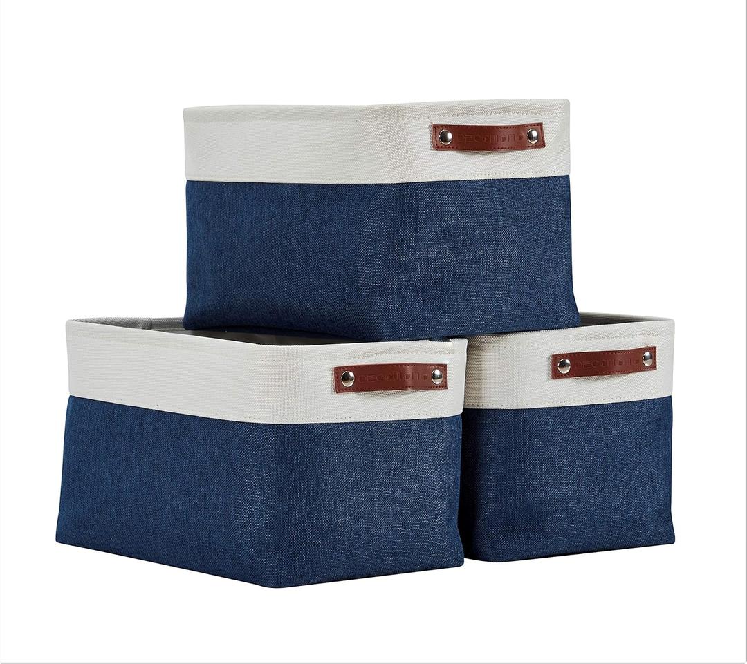 DECOMOMO Storage Baskets for Shelves - Fabric Closet Organizers and Storage Bins, Perfect Baskets for Organizing Closet Toys Nursery (Navy Blue and White, XL - 3 Pack) (Extra Large/3P)