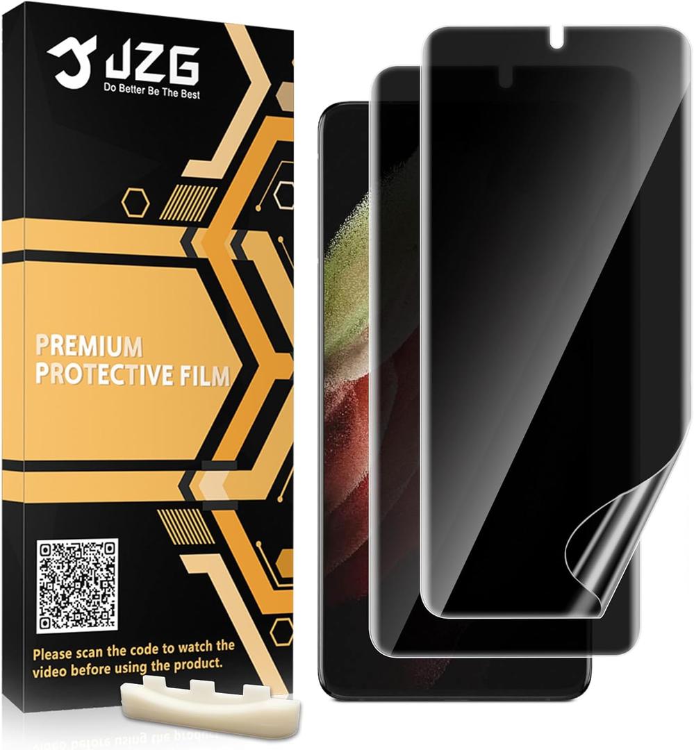 JZG 2 Pack Privacy Screen Protector for Samsung Galaxy S21 Ultra, Anti Spy S21 Ultra Soft Film With Fingerprint Compatibility, Bubble Free