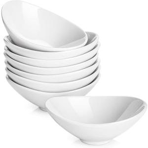DOWAN Ceramic Dip Bowls, 3oz. 8 Pack Dipping Bowl, Mini Serving Bowls for Side Dishes, Sushi Soy Sauce Dish, Gravy Boat Porcelain Dipping Sauce Cups for BBQ and Party Dinner, Soft White