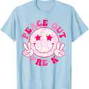 Peace Out Pre-K Teacher Student Groovy Last Day of School T-Shirt (Baby Blue, M)