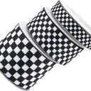 3 Rolls DIY Craft Ribbon Black White Plaid Versatile Satin for Wrapping Flower Bouquets Present Boxes