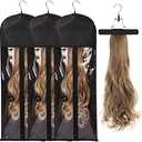 1PCS Extra Long Hair Extension Storage Bag Hairpieces Storage Holder with Wooden Hanger Dust-proof Portable Suit with Transparent Zip Up Closure- Light weight, Waterproof and Portable (Black)