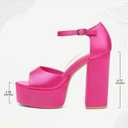 Women's Chunky Platform Heels Ankle Strap Heeled Sandals Open Toe Sexy Pumps for Wedding Party (Pink)