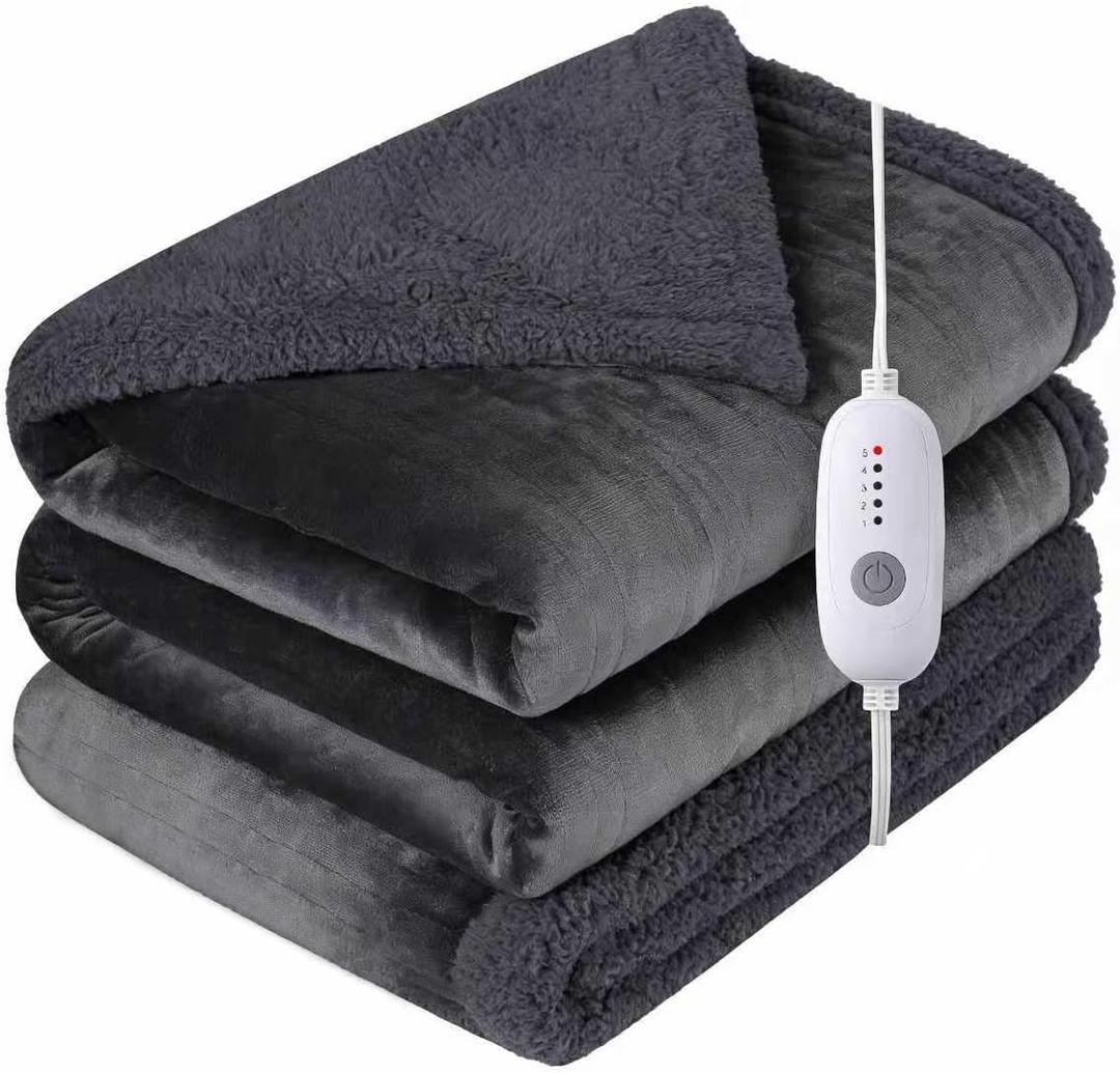 Electric Heated Blanket Full Size 72" x 84" - 5 Heat Settings & 10H Auto-Off, Microplush Flannel & Sherpa Lining, Machine Washable, Overheat Protection, Ideal Gifts for Home/Bedroom/Sofa, Dark Gray (01-dark Grey)