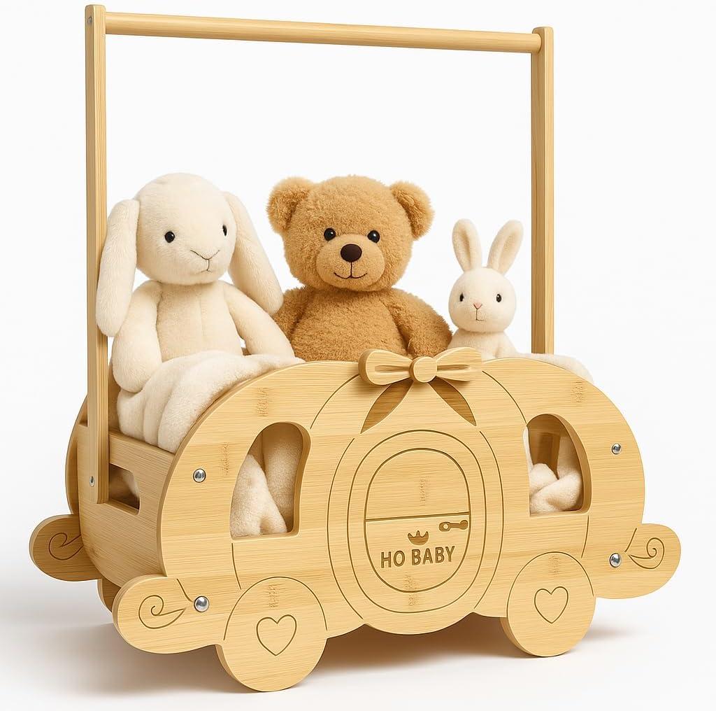 Fun-Plus Baby Shower Crate Closet, pumpkin carriage Baby Shower Basket with Handle Baby Storage Crate, Wooden Crate for Pregnancy New Parent (Bamboo made)