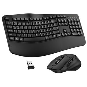 Wireless Keyboard and Mouse Combo, 2.4G Full Size Wave Keys Ergonomic Keyboard with Wrist Rest and 3Level DPI Adjustable Wireless Ergonomic Mouse for Windows, Mac OS Desktop/Laptop/PC(Black)