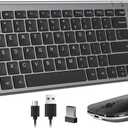 seenda Rechargeable Wireless Keyboard Mouse, Ultra Thin Low Profile Wireless Keyboard and Mouse with Number Pad, Quiet Portable Combo Compatible for Windows XP/7/8/10/11/11 Pro, Black and Grey