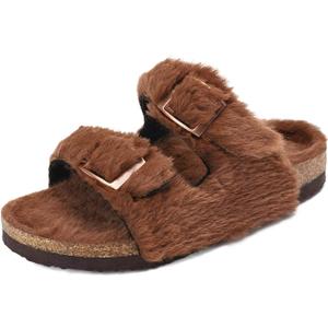 EQW Girls Open Toe Slipper with Cozy Lining for Kids (2.5 Big Kid, Winter Brown)