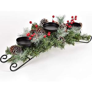 20 Inch Christmas Candle Holder Centerpiece with 3 Candle Holders, Pine Cones, Red Berry Table Accent for Festival Home Decoration 20 Inch Christmas Candle Holder Centerpiece with 3 Candle Holders, Pine Cones, Red Berry Table Accent for Festival Home Decoration