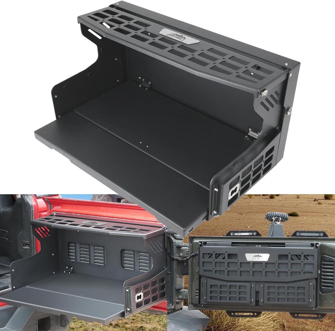 2-in-1 Tailgate Table and Foldable Molle Panel Fit for Jeep Wrangler JK JKU JL JLU 2007-2025 2/4 Door, Multi-Function Truck Storage and Camping Workstation