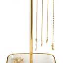 Jewelry Holder Stand with Ceramic Base: 12" Tall Necklace Organizer Rack, Tree Design Display Storage for Necklaces, Bracelets, Rings, Earrings, Aesthetic Room Decor for Girls and Women, Gold (6.7" Base, White)