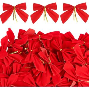 FOIMAS Small Christmas Velvet Bows,50pcs Red Christmas Craft Bows with Ties Christmas Tree Bows for DIY Christmas Craft Wreath Home Decoration Gift Wrapping