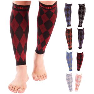 Doc Miller Calf Compression Sleeve  Footless Socks for Women & Men, 20-30mmHg, Shin Splint & Leg Cramp Support, Varicose Veins, Knee High, 1 Pair (Large, Black.red)