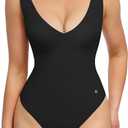 Popilush Body Suits for Women - Going Out Tank Tops - Plunge Deep V Neck Backless Sleeveless Tummy Control Shapewear Bodysuit (Black, L)