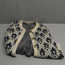 Women Floral Cardigan Sweater Open Front Long Sleeve Button Down Knit Sweater Vintage Outerwear (Medium, Black)