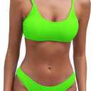 Fanuerg Women's Ribbed Bikini Sets Scoop Neck Cheeky Swimsuit Textured Two Piece Bathing Suit (Medium)