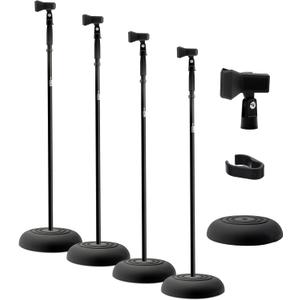 Pyle 4-Pack Microphone Stands with Adjustable Height and Heavy-Duty Steel Base | Universal Mic Holder with 180° Adjustable Clip for Stage & Recording Studio Equipment