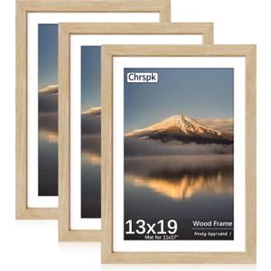 13x19 Poster Frame, Display Pictures 11X17 with Mat or 13x19 Without, Wall Hanging Frames, Natural Oak, 3 Pack