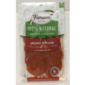 4Oz Fiorucci Uncured Pepperoni Sliced, 100% Natural, No Msg (One Bag) Best by 01/06/2026