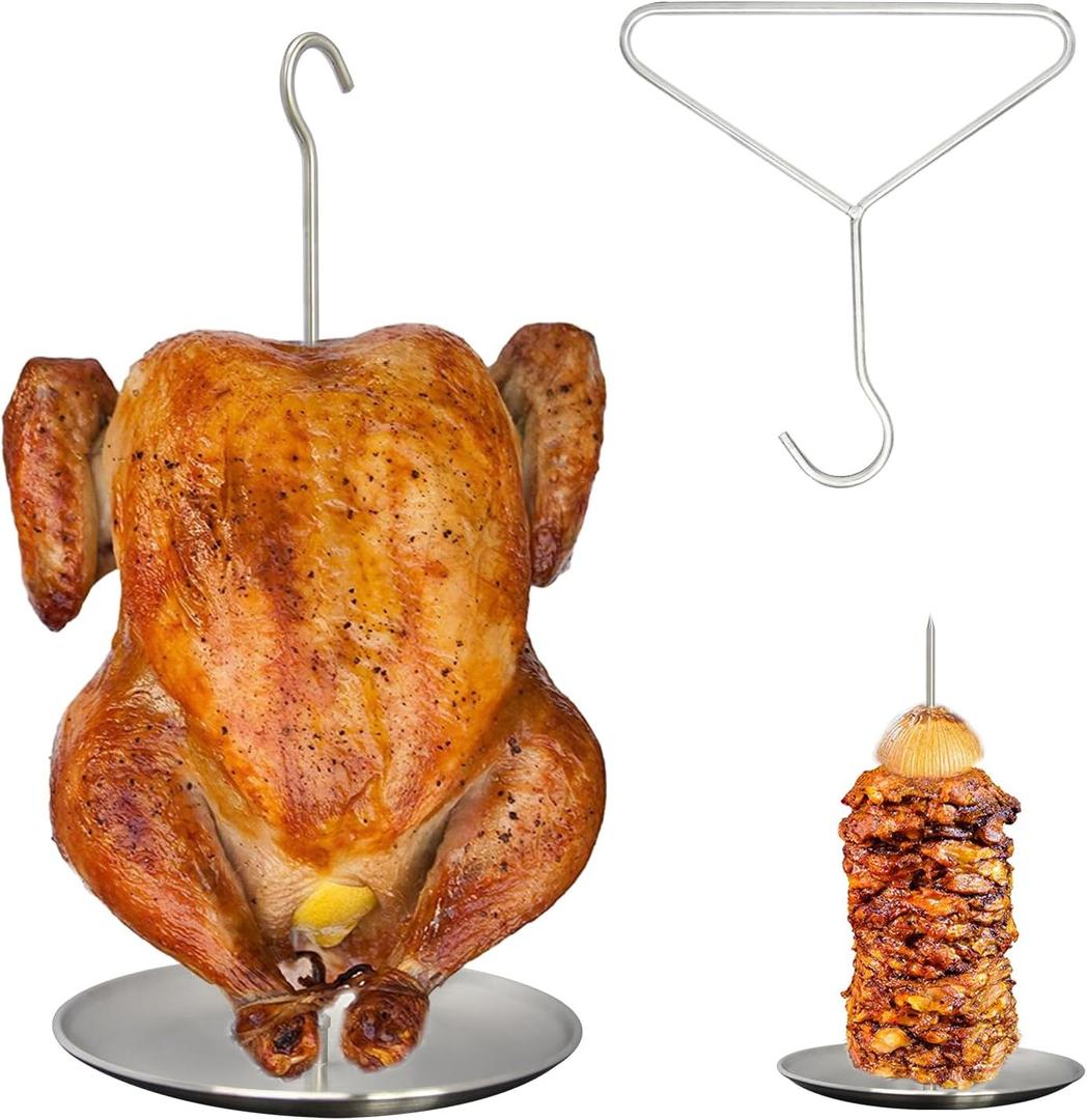 Upgraded Turkey Deep Fryer Stand Accessories Kit and Vertical Skewer, Thanksgiving Turkey Fryer Replacement Parts Poultry Hanger Chicken Rack for Deep Frying Pot, Stainless Steel (with Lifter Hook)