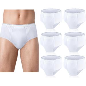 Blosssound 6 Pack Men's Incontinence Underwears Reusable Washable Leak Proof Underwears Protection Incontinence Briefs Men Bladder Control with Regular Absorbency for 150ml(White,Medium)