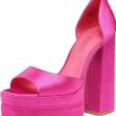 DREAM PAIRS High Heels Chunky Block Platform Heels for Women Ankle Strap Sexy Open Square Toe Heels Dressy Pumps Sandals (8, Hot Pink-satin)