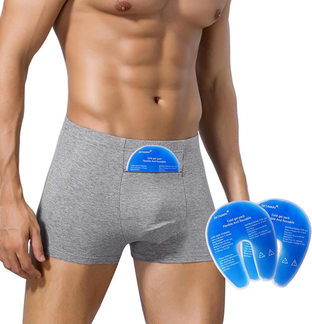 Vasectomy Support Underwear for Men Snug Boxer Briefs with 2 Ice Packs for Testicular Support and Pain Relief Post-Vasectomy Care Gift Grey