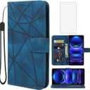 Case for Redmi Note 12 Pro Plus 5G/Redmi Note 12 Explorer Wallet Case with Tempered Glass Screen Protector, Leather Flip Credit Card Holder Stand Cover for Xiaomi Redmi Note 12 Pro+ 5GBlue