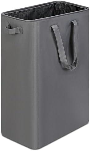 efluky Slim Laundry Basket, Narrow Laundry Hamper with Handles, Collapsible Dirty Clothes Hamper, Tall Laundry Bin for Laundry Room, Dorm and Bedroom, 19.8 Gallon (75L) Grey