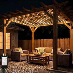 LitHome 10 x 10FT Gazebo Net Lights Outdoor, 200 LED Gazebo Lighting Waterproof, 8 Modes Connectable Christmas Net Lights with Timer, Warm White Mesh Light Plug in for Bushes, Pergolas, Backyard Decor