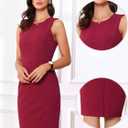 Allegra K Work Dress for Women's Sleeveless Office Round Neck Belted Business Pencil Dresses (Red, L)