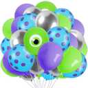 FYSUIMU 60Pcs 12 In Cartoon Monster Theme Balloons Green Purple Blue Silver Latex Balloons for Birthday Baby Shower Party Decor