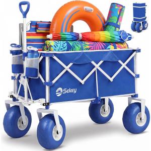 Sekey Heavy Duty Beach Wagon with 9" Big Sand-Proof Wheels 600lb Capacity, 200L Oversized Foldable Cart | Adjustable Handle & All-Terrain Tires for Sand, Camping