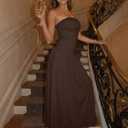 Trendy Queen Women Maxi Strapless Summer Tube Top Dress 2026 Ruched A Line Wedding Guest Long Sundress Spring Beach Outfit, XL
