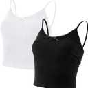 2 Pcs Half Camisoles for Women, Lace Bralette Pack Spaghetti Strap Lace Tanktop for Women, Breathable Basic Cami with Bowknot Design, XS Ideal for Girls Under 120k (Black & White, XS)
