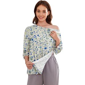 Deyeek Post Shoulder Surgery Shirts for Women Tear Away 3/4 Tops After Rotator Cuff Shirts Chemo Port Adaptive Clothing (Medium, Apricot Print)