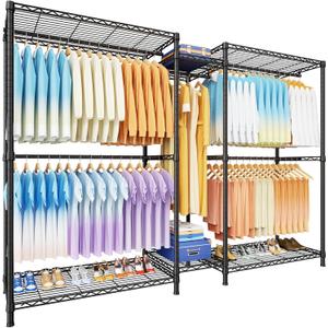 Ulif E12 Max Clothes RackHeavy Duty Freestanding Garment Rack with ShelvesMetal Clothing Closet Storage System for Hanging Clothes83" W x 16" D x 76.5" H, Hold 1060 lbsBlack