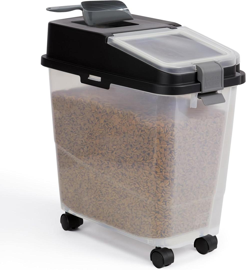 Mighty Tuff Airtight Dog Food Storage Container, Up to 36 lbs, with Portion Scoop BPA Free Airtight Pet Food Bin on Wheels