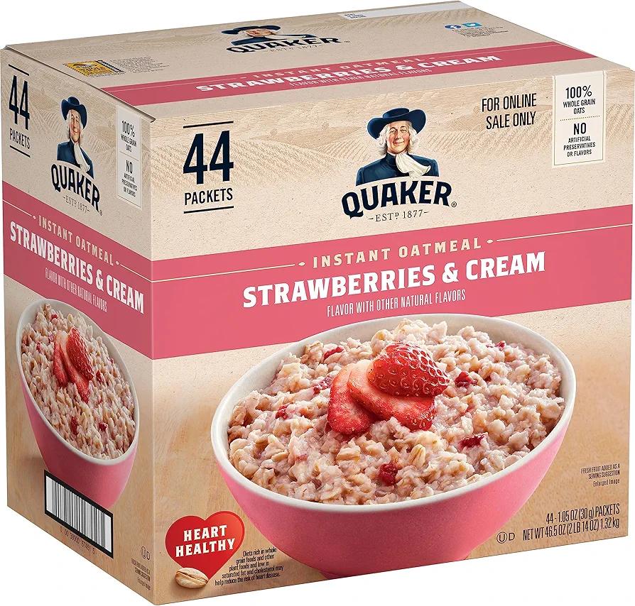 Quaker Instant Oatmeal, Strawberries & Cream, 1.05 Oz, (Pack of 44) EXP. 12/13/26