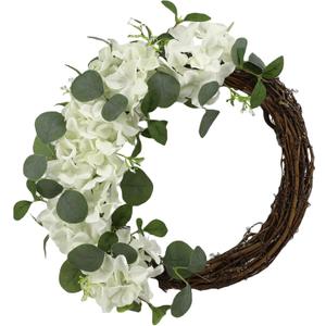 COLLECTIVE HOME - Artificial Wreath, 20" Artificial Wreath for Front Door, Spring Green Leaf for Window Wedding, Home Porch Patio Garden Decor (Grapevines Cream Hydrangeas)